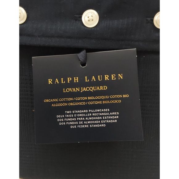 Ralph Lauren LOVAN JACQUARD 100% Organic Cotton 2 Standard Pillowcases Polo Navy - Picture 5 of 7